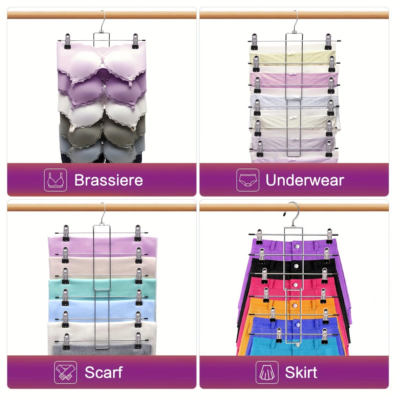 6-Tier Metal Clothes Hangers Set of 2 Non-Slip Durable Closet Organizer for Jeans Ties Scarves