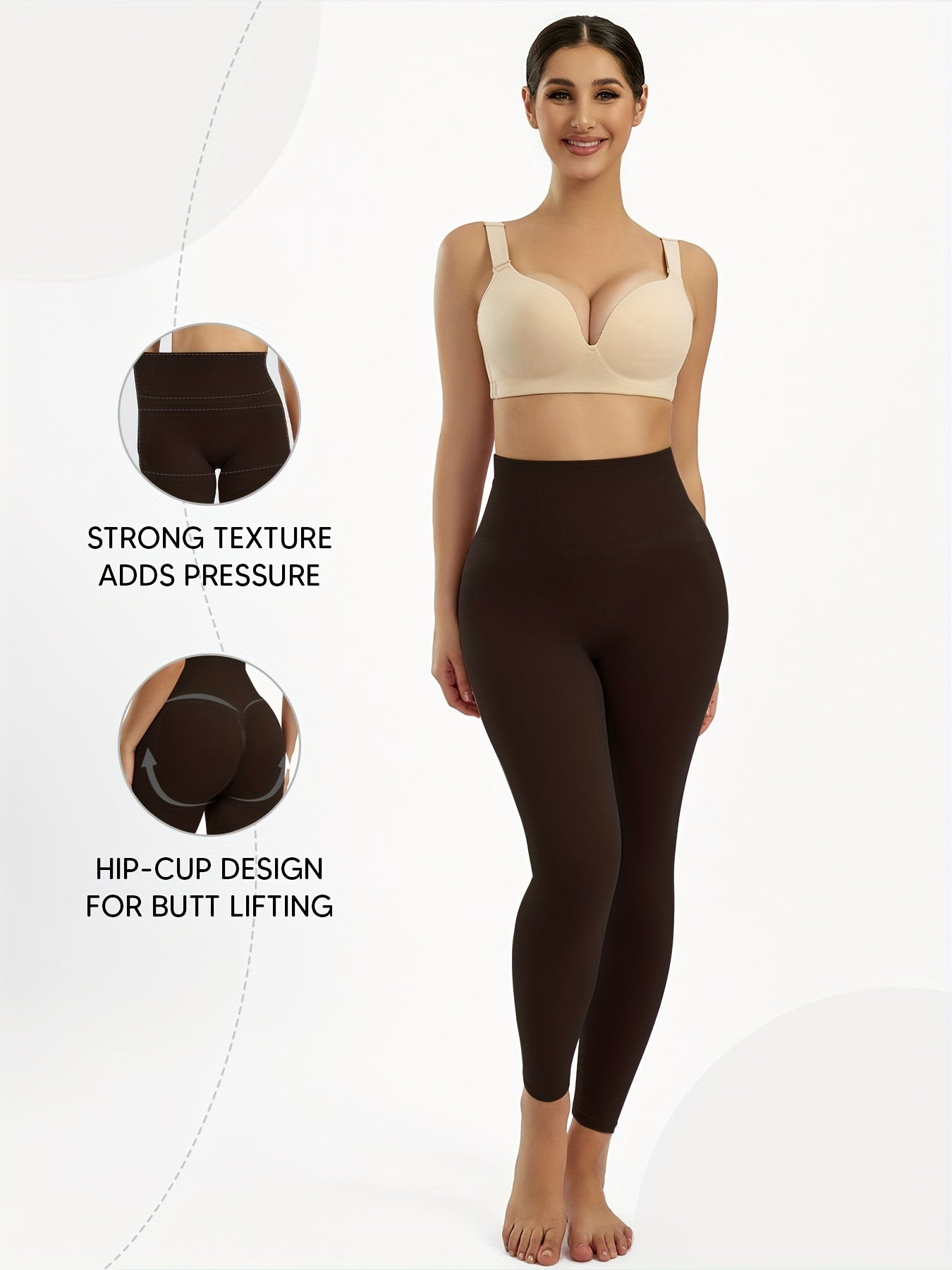 Women's High Waist Shaping Leggings Tummy Control Butt Lift Seamless Brown Yoga Running Casual