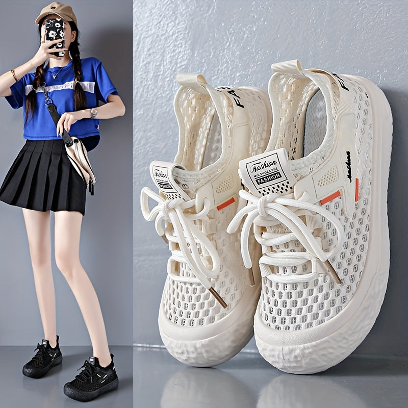Women's White Knit Mesh Sneakers Summer Casual Shoes