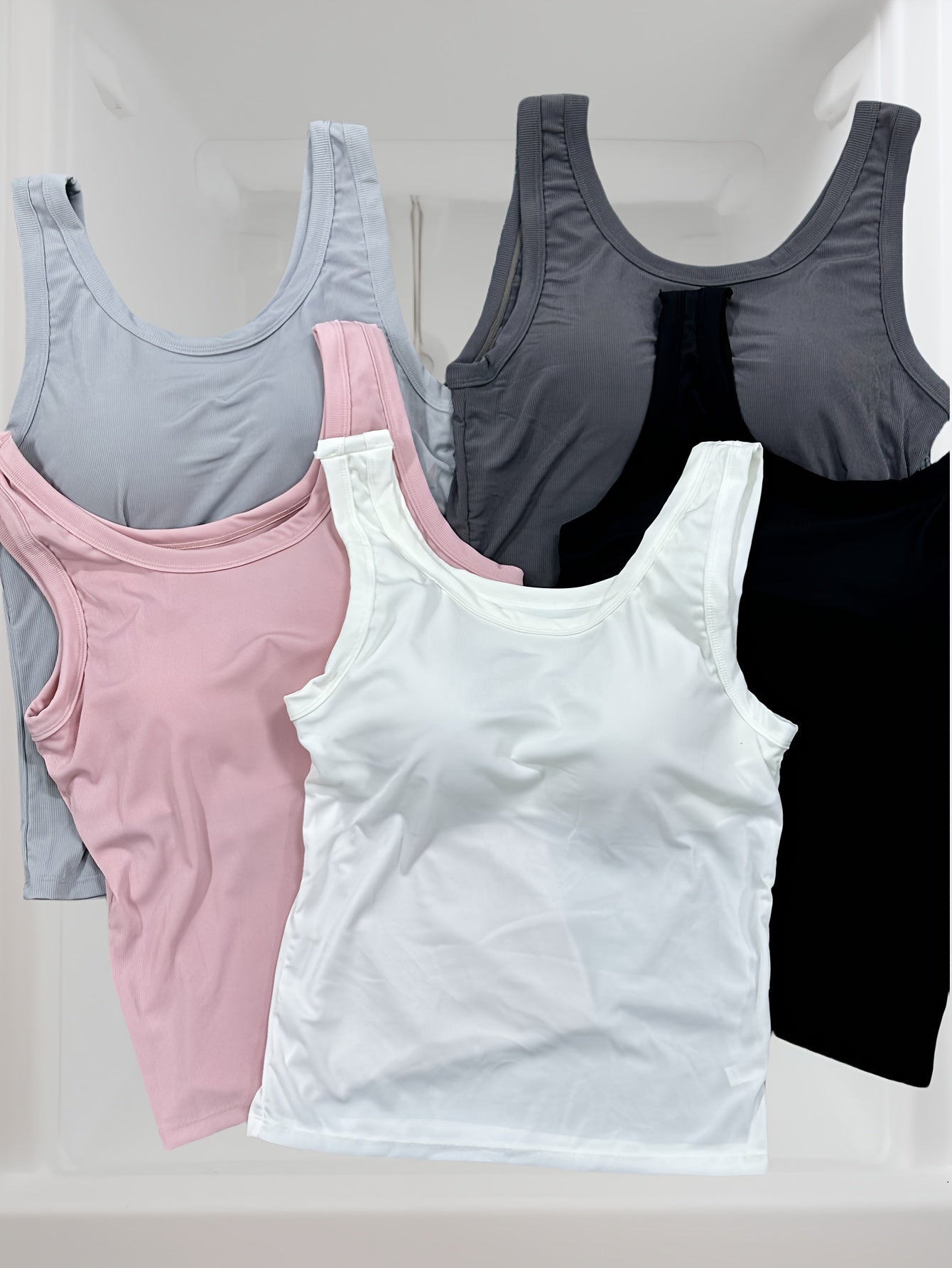 Women's Plus Size 2-in-1 Ribbed Tank Tops Built-in Bra Seamless Support