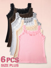 Women's Plus Size Lace Contrast Sleeveless Tank Tops Set with Black and White Trim