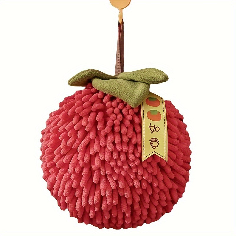 Persimmon-Shaped Chenille Towel Ultra-Soft Absorbent 3500gsm Decorative Green Ribbon Gold Coin