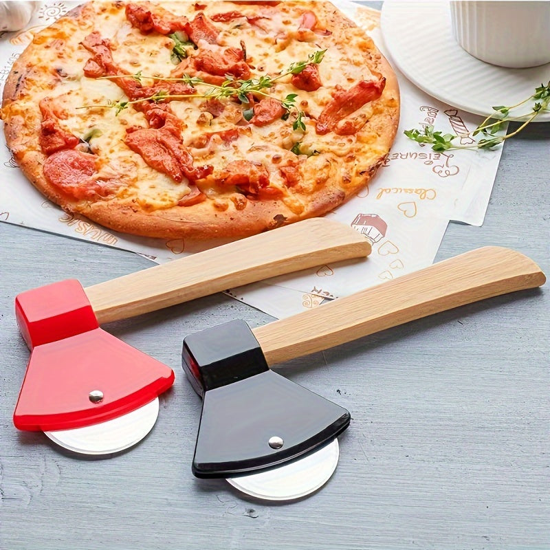 Stainless Steel Axe-Shaped Pizza Cutter 21cm with Bamboo Handle Kitchen Tool
