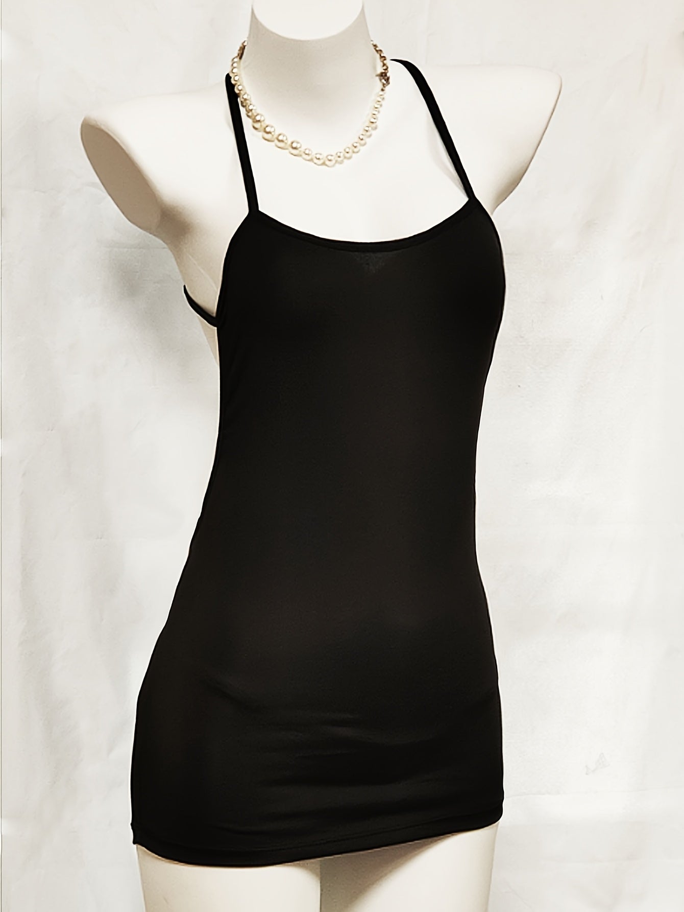 Women's Satin Halter Pajamas with Cross Back and Hollow Skirt