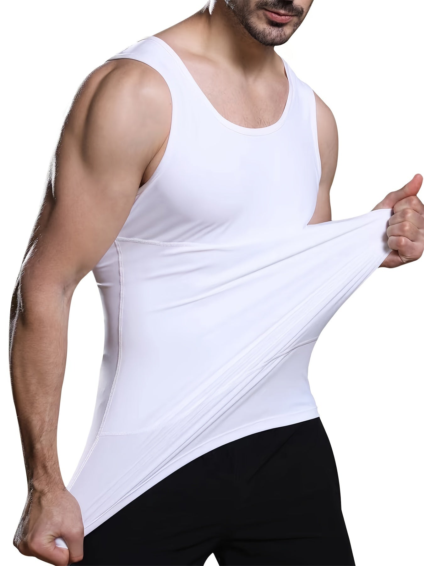 Men's Compression Sweat Vest Slimming Workout Body Shaper Tank Top Nylon Spandex