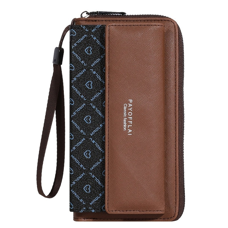 Vintage Women's Faux Leather Wallet with Wristlet Dual-Clasp Closure Zipper Card Slots Photo Pocket