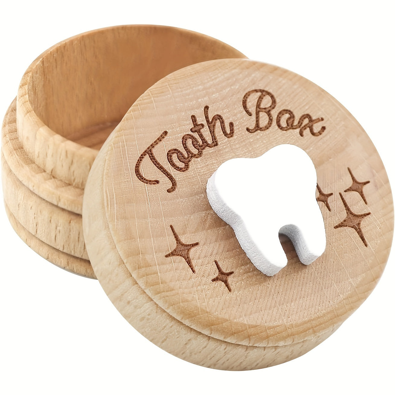 Handcarved Wooden Tooth Fairy Box for Kids with 3D Tooth Holder and Keepsake Storage