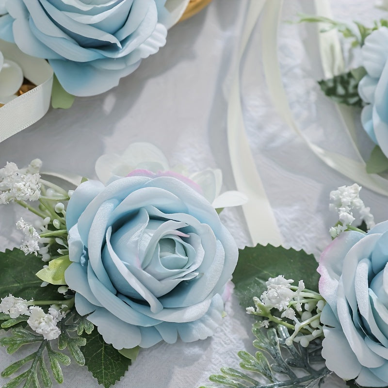 Women’s Vintage Rose Flower Wrist Corsages Set for Weddings and Special Occasions