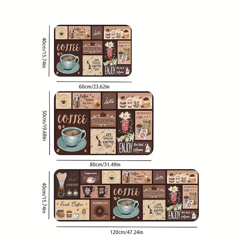 Vintage Coffee Kitchen Mat Anti-Fatigue Entryway Bedroom Living Room Easy to Clean