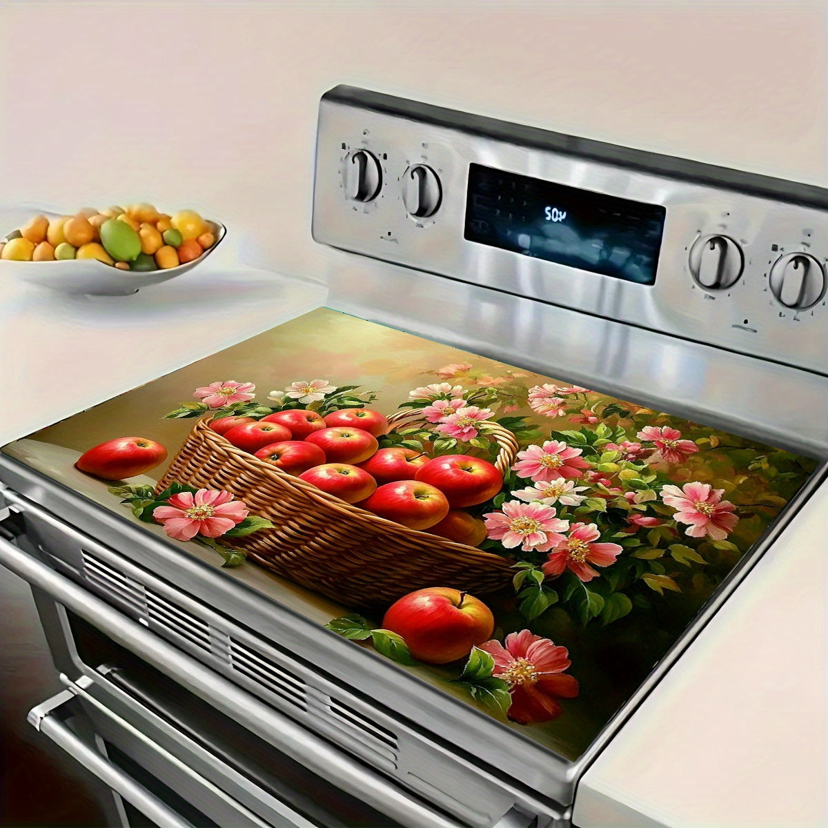 Issiqqa chidamli, chizishga qarshi gaz plitasining ustki qoplamasi, olma va fan gul dizayni bilan, sirpanmaydigan, oson tozalash uchun oshxona stol usti drenaji