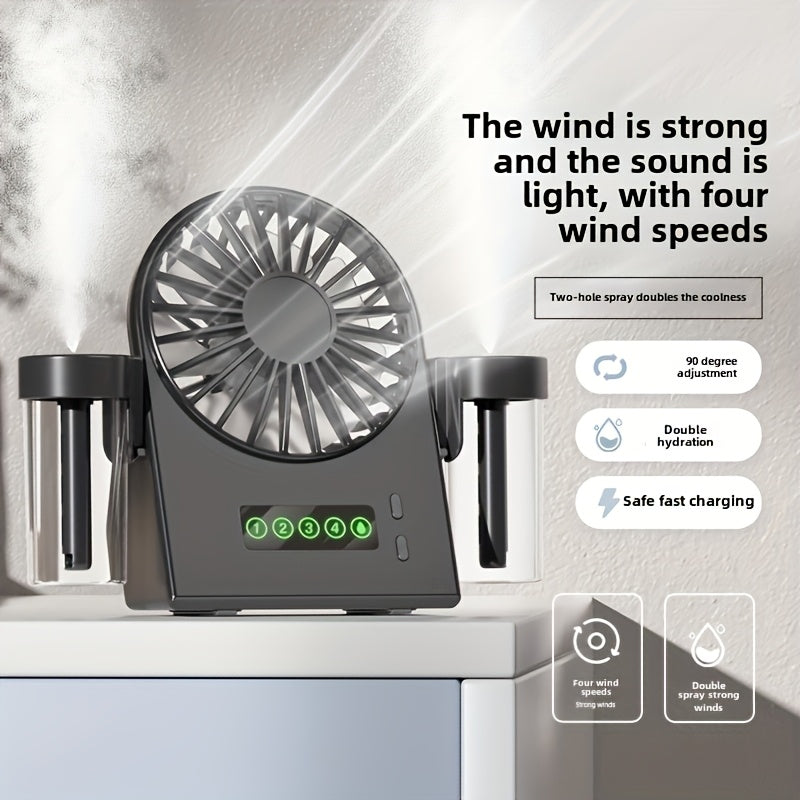 USB Rechargeable Portable Fan with Adjustable Speeds, Rotatable Head, Mist Spray and Digital Display