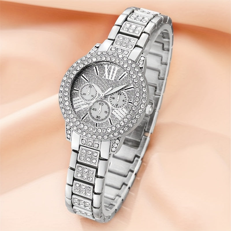 Women's Quartz Watch Set with Alloy Bracelet and Electronic Movement