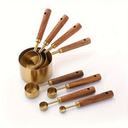 Set of 4 Stainless Steel Measuring Cups and Spoons with Wood Handles