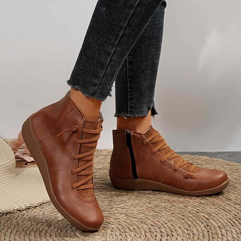 Women's Casual Sports Shoes Brown Lace-Up Rubber Sole All-Season Comfort