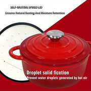 Красная 2 QT эмалированная чугунная голландская печь с крышкой, с двумя ручками - 20,32 см тяжелая кастрюля, идеальная для выпечки, рагу и супов. Непригарная, круглая посуда, идеально подходящая для домашних кухонь.