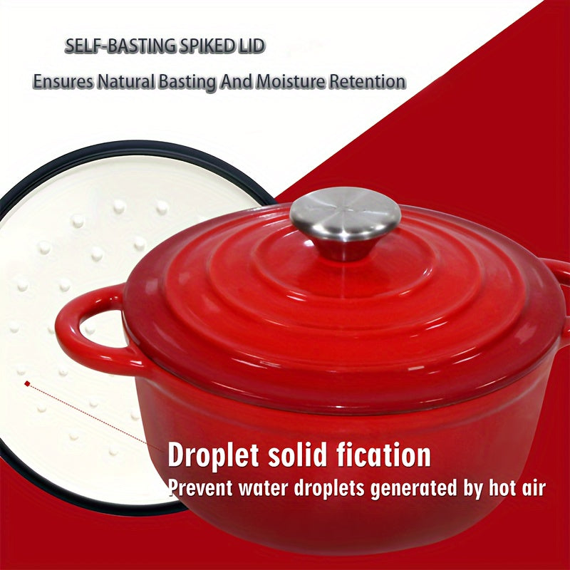 Красная 2 QT эмалированная чугунная голландская печь с крышкой, с двумя ручками - 20,32 см тяжелая кастрюля, идеальная для выпечки, рагу и супов. Непригарная, круглая посуда, идеально подходящая для домашних кухонь.
