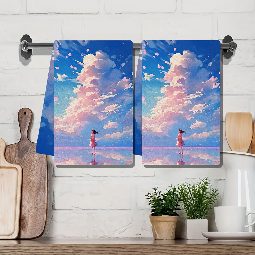 2 Pack Ultra-Soft Kitchen Towels 40x60cm Highly Absorbent Dish and Hand Towels