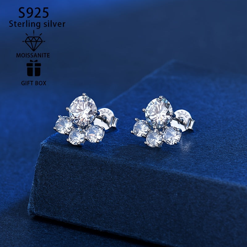 925 Silver Stud Earrings with 2-Carat Mozambique Stone for Women
