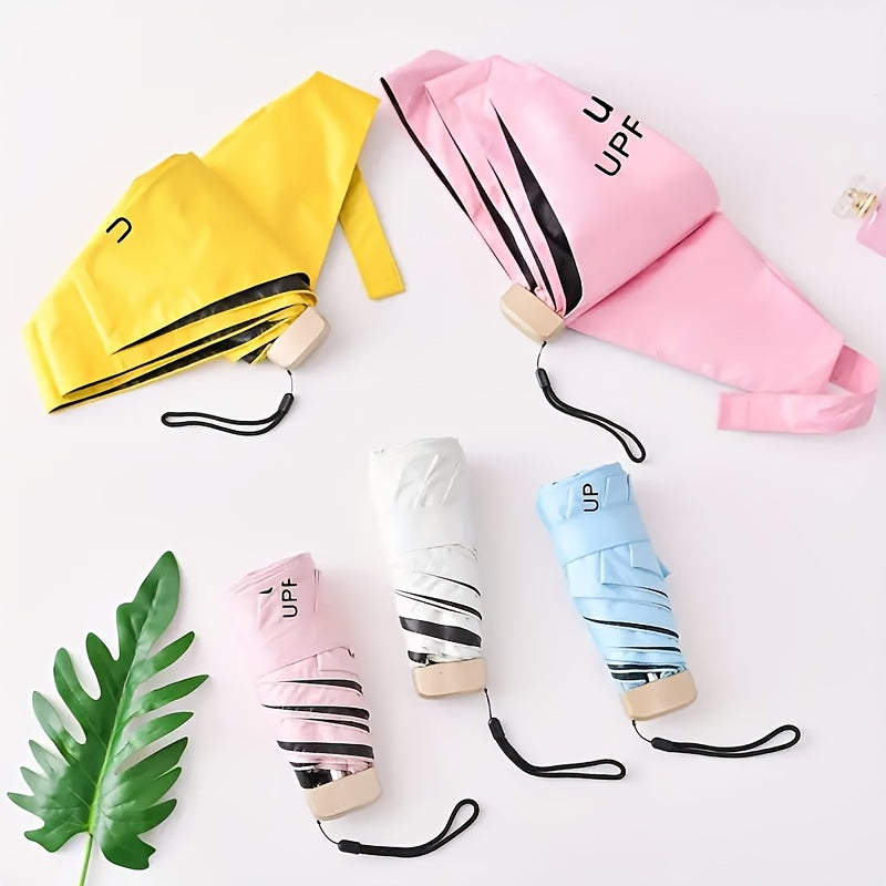 Mini Folding Umbrella UV Protection Windproof with Gold Handle Casual Basic Style