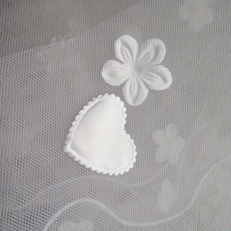 Elegant Bridal Veil with Heart-Shaped Flower Accents Long Tulle Wedding Veil with Yarn Fringe and Starry Sky Design