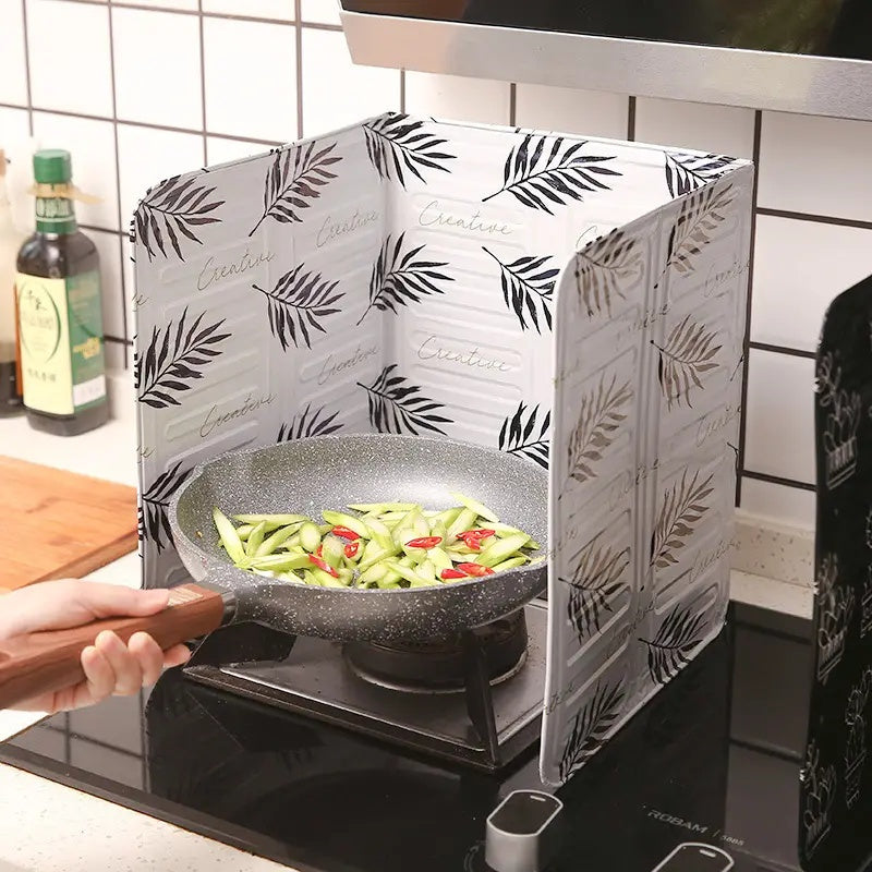 Foldable Aluminum Foil Stove Splash Guard with Tropical Leaf Pattern for Cooking Safety