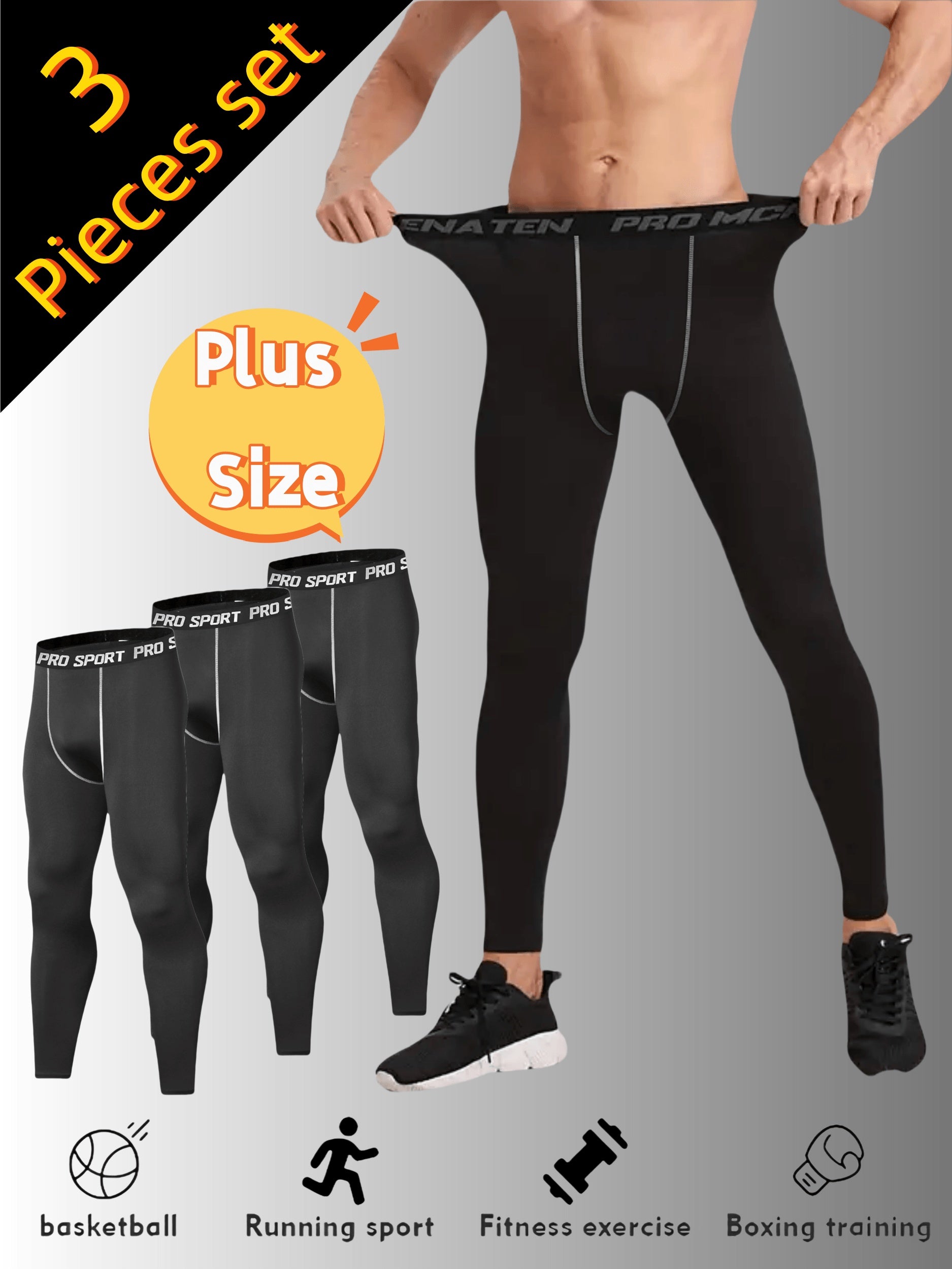 Комплект мужских компрессионных леггинсов большого размера с высокой эластичностью, дышащие спортивные леггинсы для бега, баскетбола, тренажерного зала