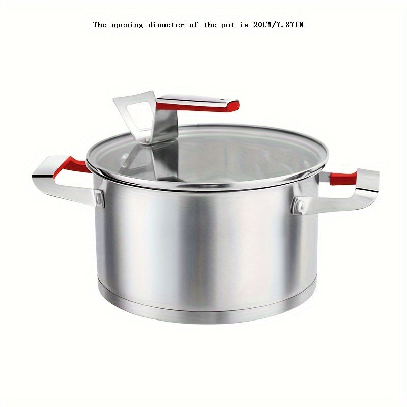 Olla de acero inoxidable para sopa para cocinar al vapor fideos, gachas y leche, engrosada, compatible con estufa de gas