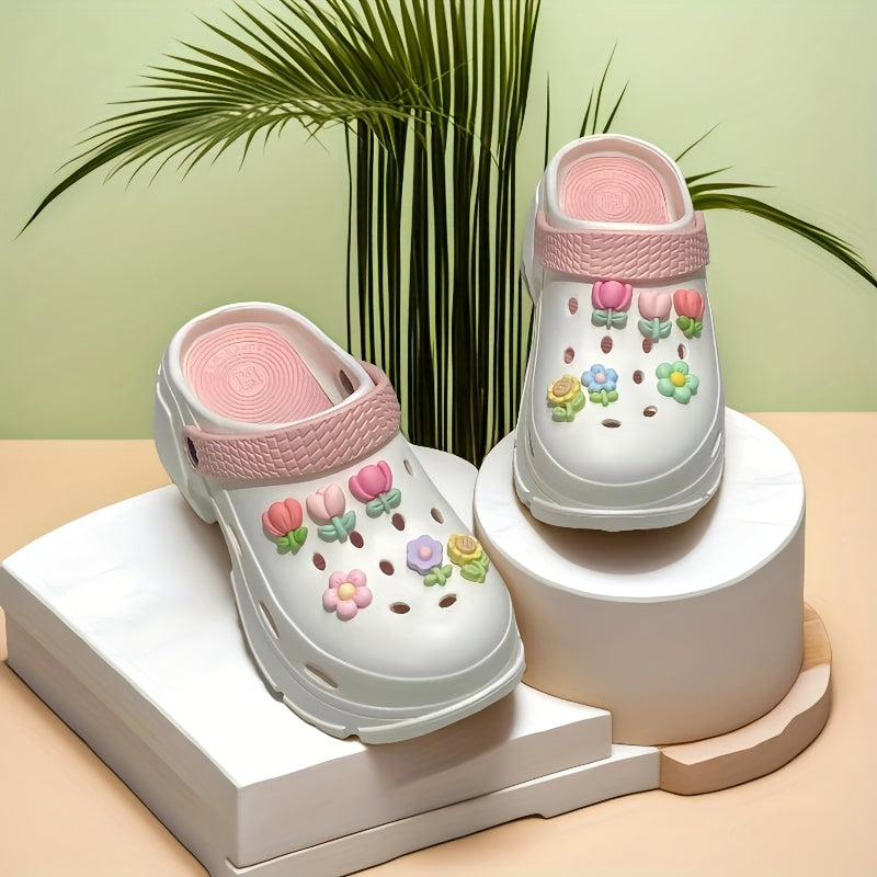Women's Summer Plant-Themed Slip-On Shoes Pink White EVA Comfortable Casual