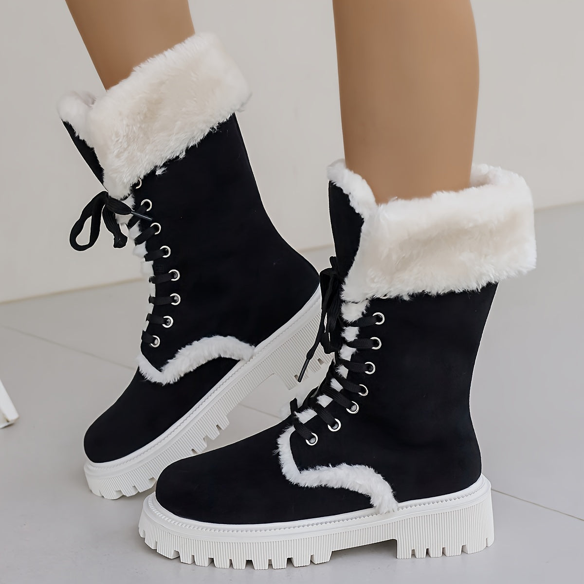 Women's Winter Snow Boots Plush Lined Mid-Calf Lace-Up Durable