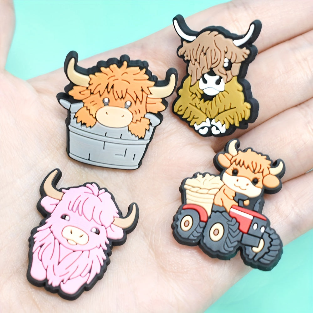 33pcs Plastic Highland Cow Shoe Charms, Shoe Buckle Decorations for Kids