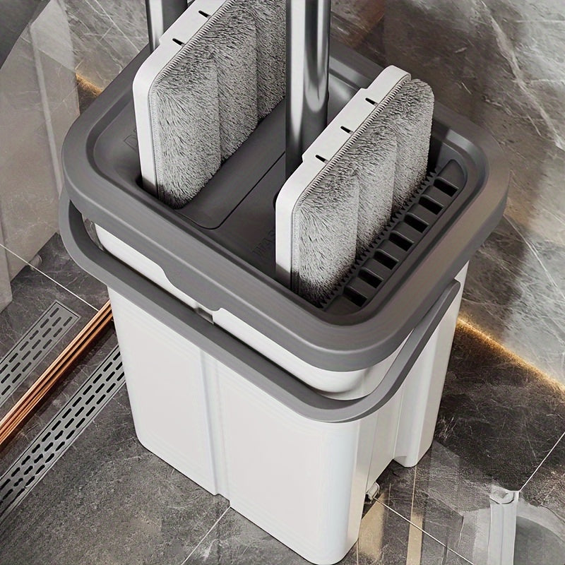 2-in-1 Wet and Dry Mop Set with Metal Handle and Water Bucket for Home Cleaning