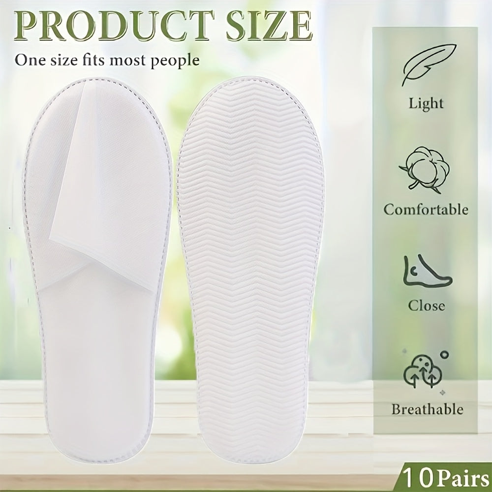 10 Pcs Unisex Disposable Slippers Soft Non-Woven Fabric White Black Sole