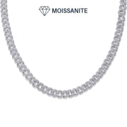 Sterling Silver Cuban Chain Necklace with Moissanite for Men and Women