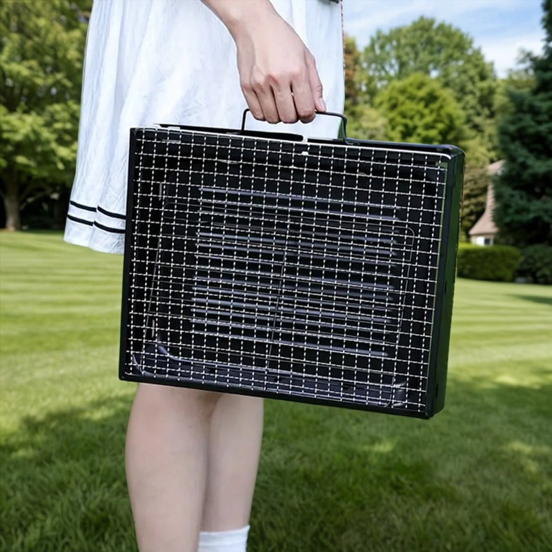 Parrilla portátil negra para barbacoa para camping, tailgating, picnics, sin necesidad de baterías, asas para facilitar el transporte, diseño compacto y resistente