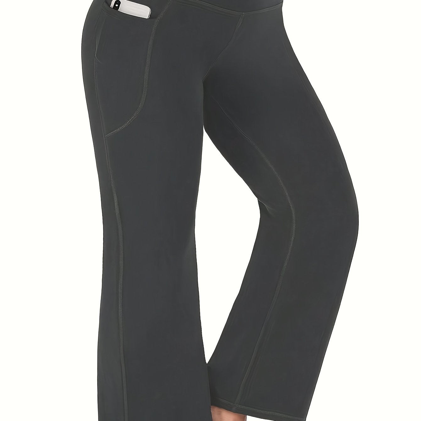 Plus Size High Waist Yoga Pants with Pockets Polyester Elastane Solid Color