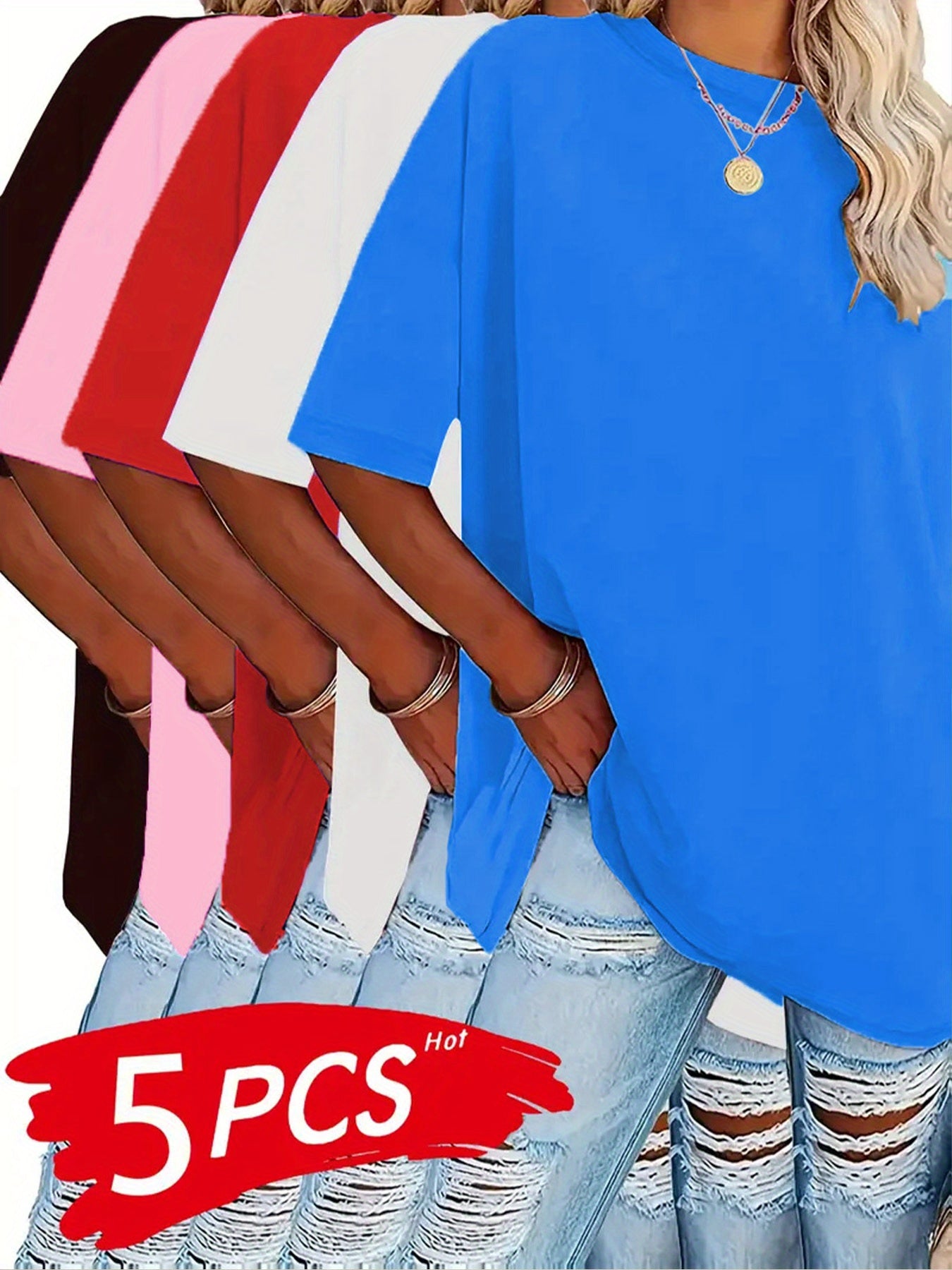 Women's Plus Size Summer T-Shirts Breathable Short Sleeve Tops in Black Pink Yellow Green