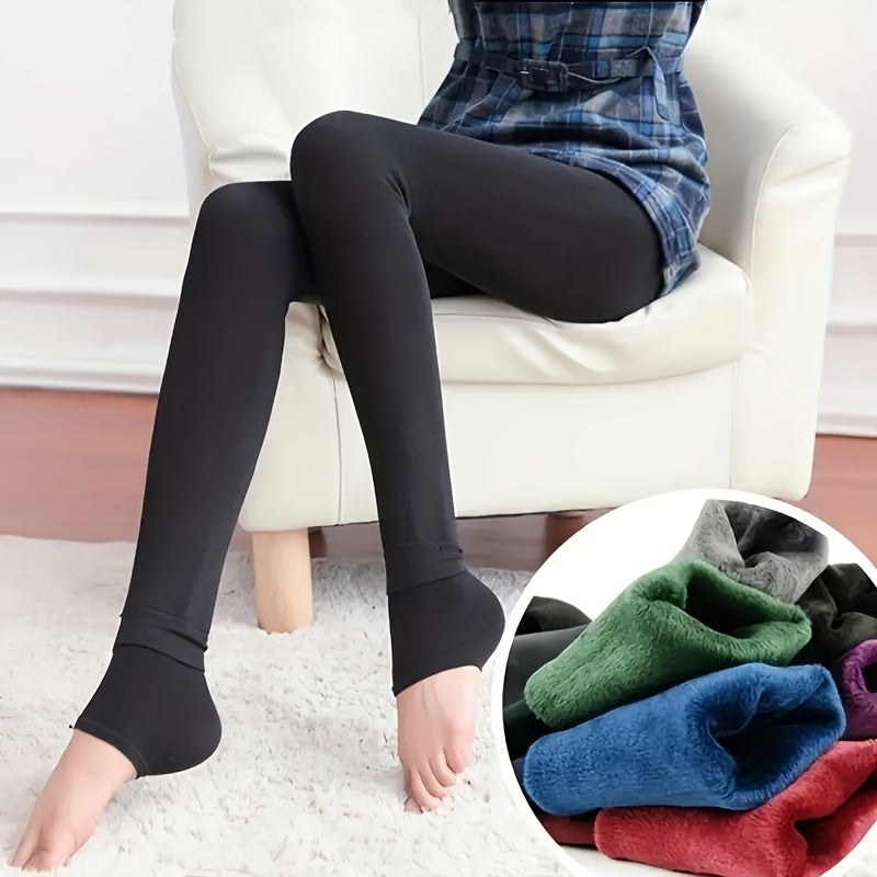 Women's Thermal Footless Leggings High-Waisted Knit Stockings Solid Color