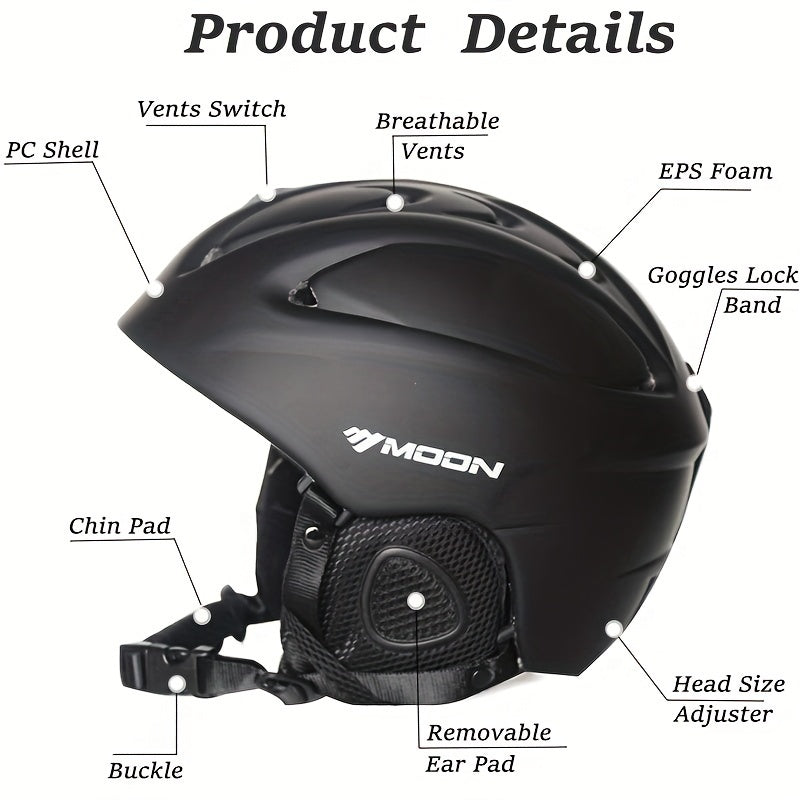Universal Adult Ski Helmet with Breathable Vents Adjustable Fit PC Material Removable Ear Pads