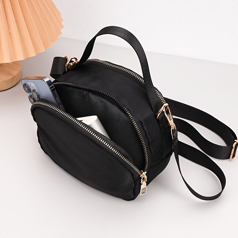 Floral Nylon Crossbody Bag for Women with Adjustable Strap and Zipper Closure