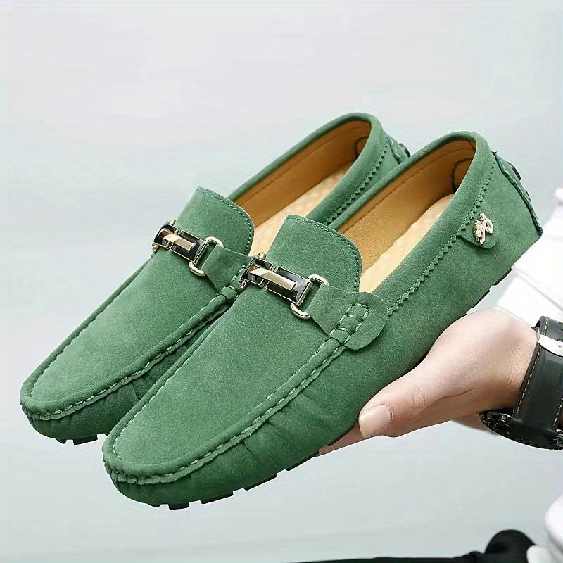 Men's Metallic Moccasin Loafers Non-Slip Slip-On Shoes for Spring and Summer