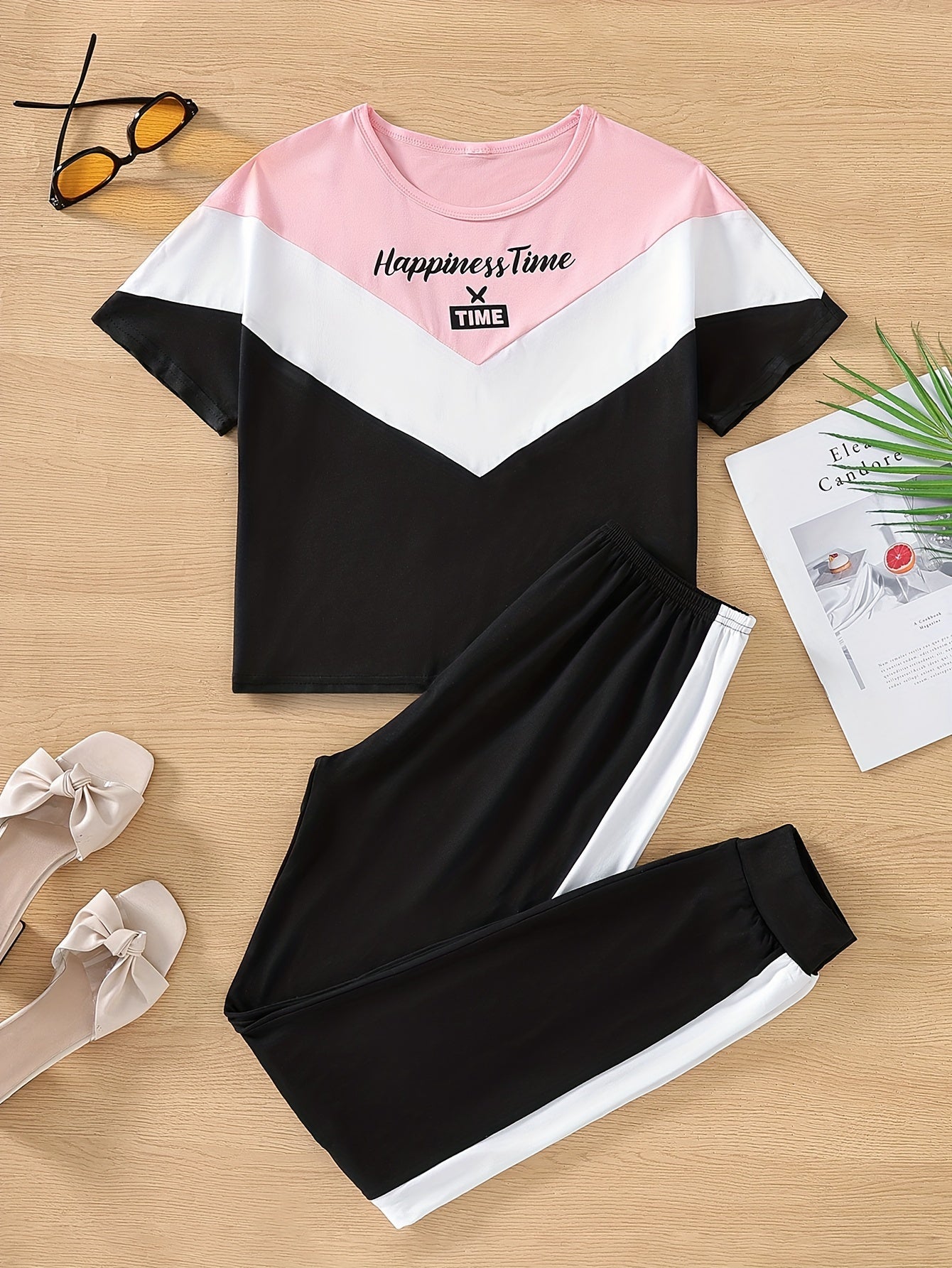 Girls Summer Clothing Set Short Sleeve T-Shirt and Jogger Pants Casual Age 12 and Under