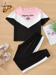 Girls Summer Clothing Set Short Sleeve T-Shirt and Jogger Pants Casual Age 12 and Under