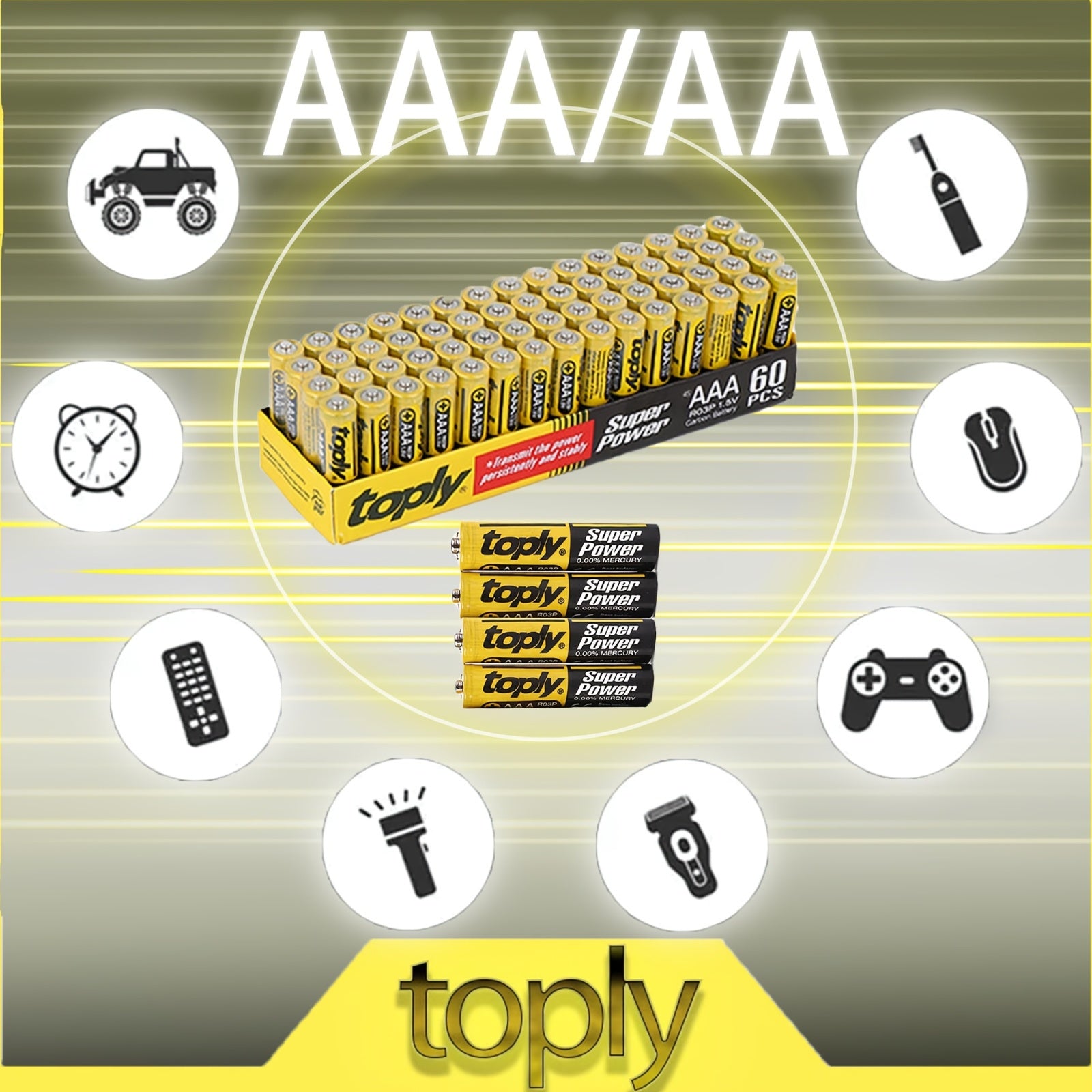 60-Pack AAA AA 1.5V Carbon Zinc Non-Rechargeable Batteries for Remote Controls Toys and Devices