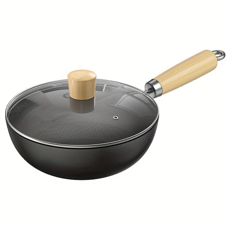 Mini sartén wok antiadherente con tapa para cocinas de gas, estilo chino tradicional