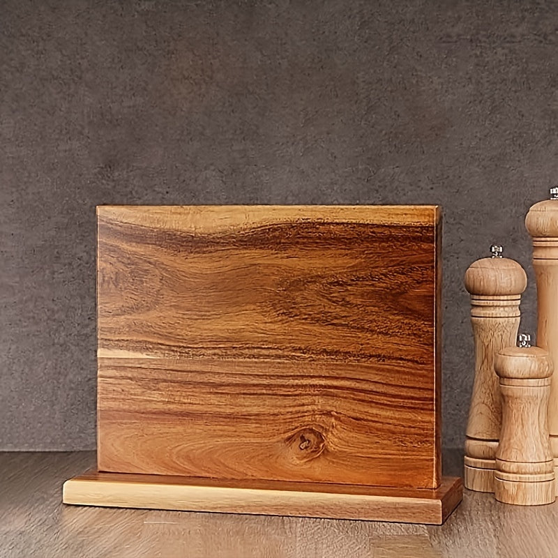 Magnetic Acacia Wood Knife Holder Square Double-Sided Kitchen Organizer