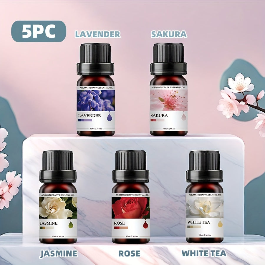 Juego de 5 aceites esenciales de 10ML de tapa plana para difusores, velas y aromaterapia