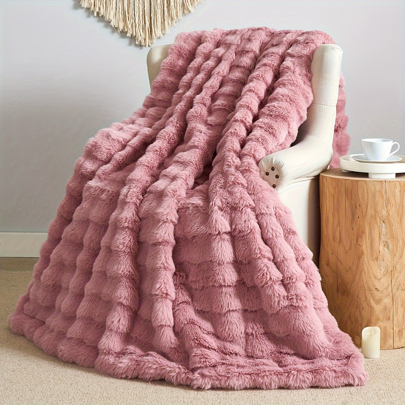 Polyester Faux Rabbit Short Plush Bed Blanket Solid Color Multi-Purpose All Seasons