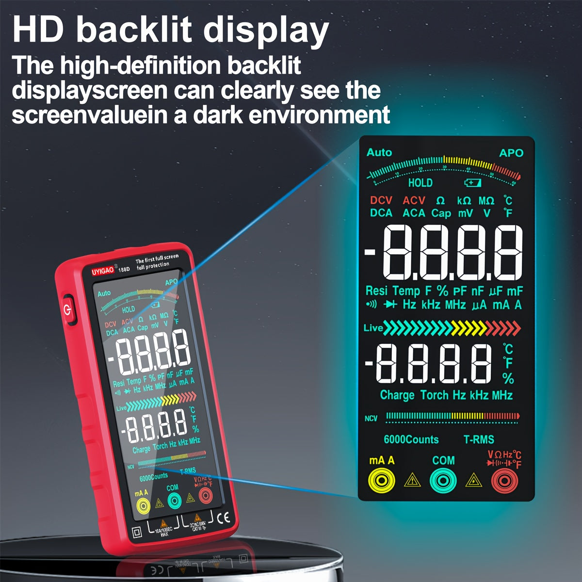 Digital Multimeter TRMS 6000 Counts Auto-Ranging AC/DC Voltage Current Resistance