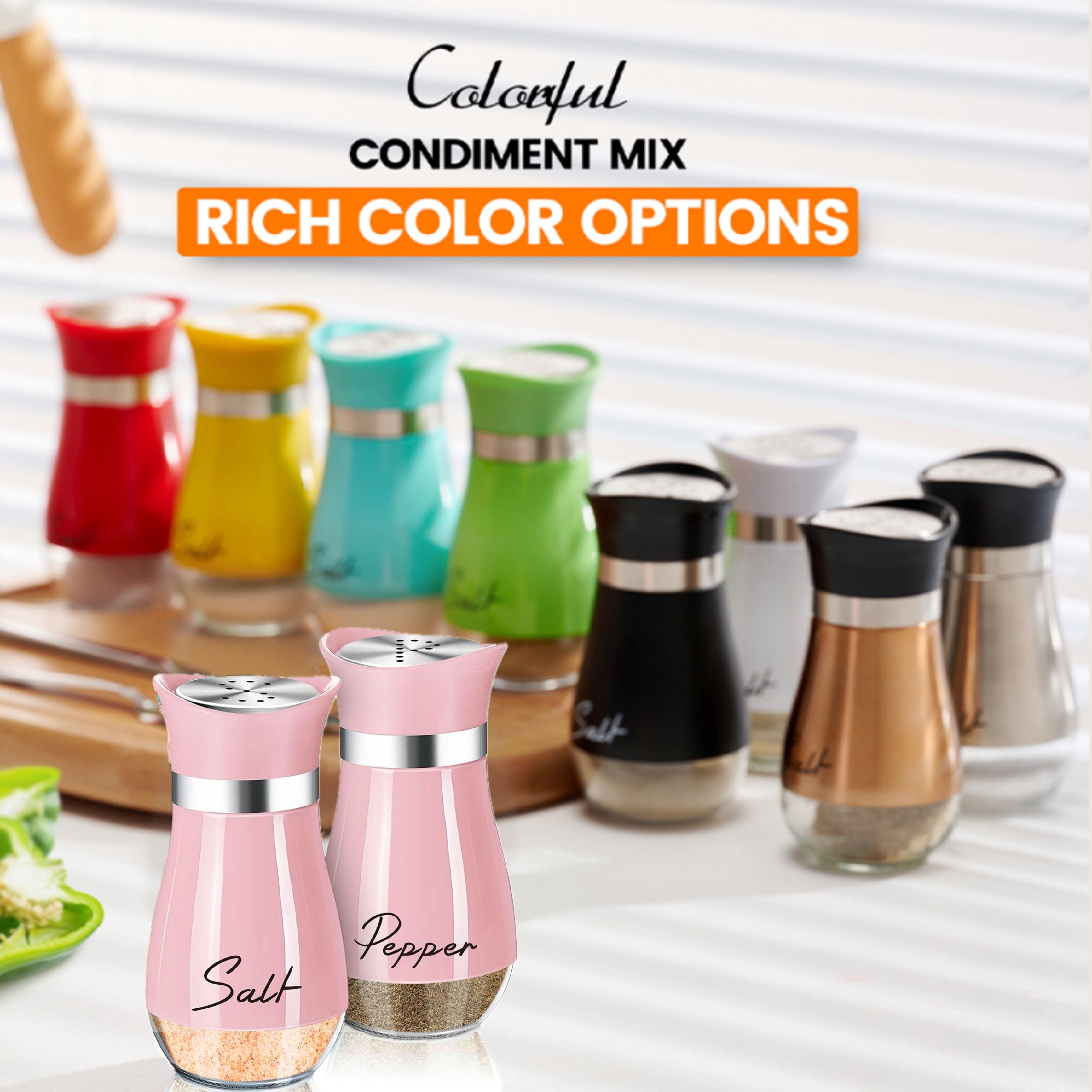 4 oz Pink Glass Salt and Pepper Shaker Set Refillable Stainless Steel Lid