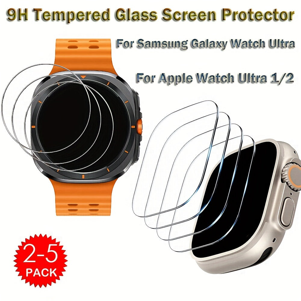 9H Tempered Glass Screen Protectors for Apple Watch and Samsung Galaxy Watch Ultra 2/3/5 Pack